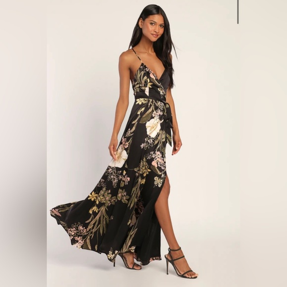 Lulus | Dresses | Black Floral Open Back Maxi Dress | Poshmark